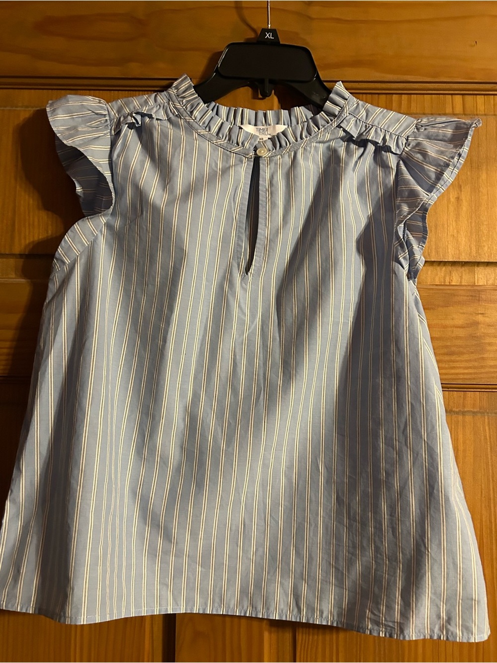 Women’s Blue Stripe Ruffle Sleeve Top